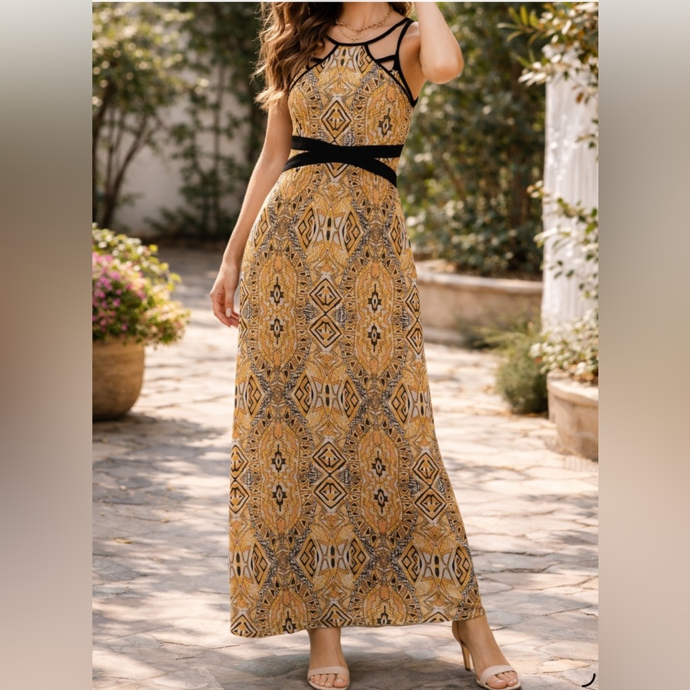 BCNU Boho Maxi Small Sleeveless White Black Dress
